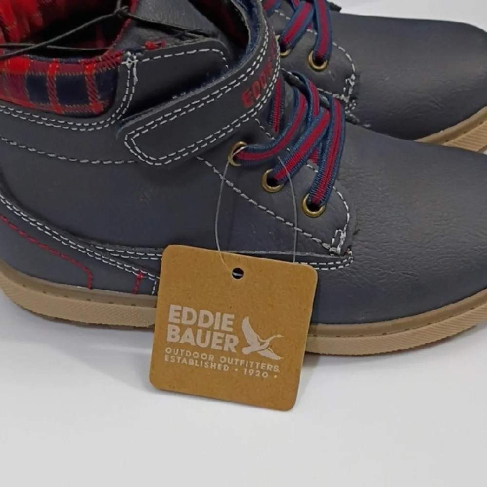 EDDIE BAUER Toddler Boys Navy and Red High-Top Sneaker Boots Size 12 NWT